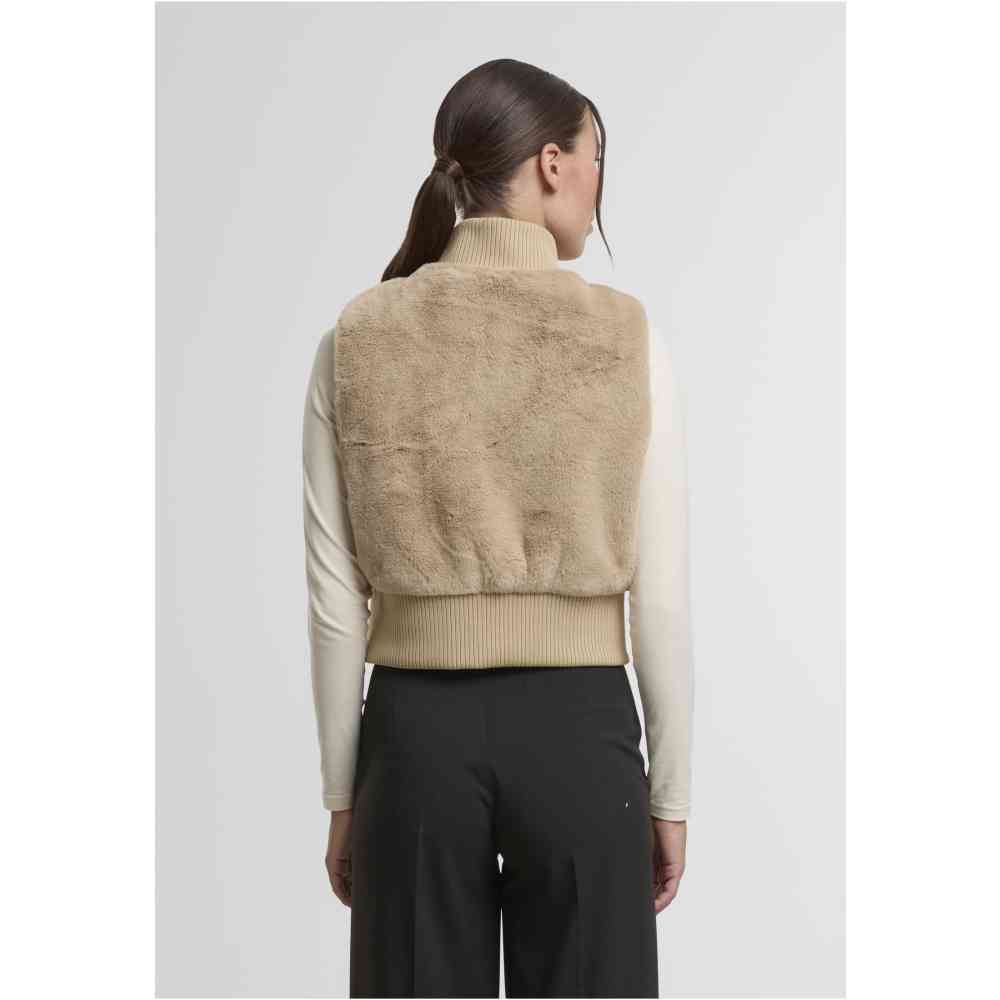 Urban Classics - Cropped Faux Fur Ärmellose Jacke - Beige